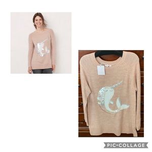 LC Lauren Conrad Novelty Narwhal Pink Sweater